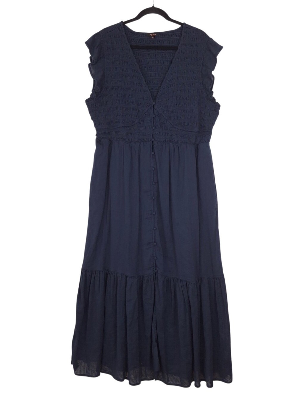 Quince Organic Textured Cotton Smocked V-neck Midi Dress cottagecore peasant